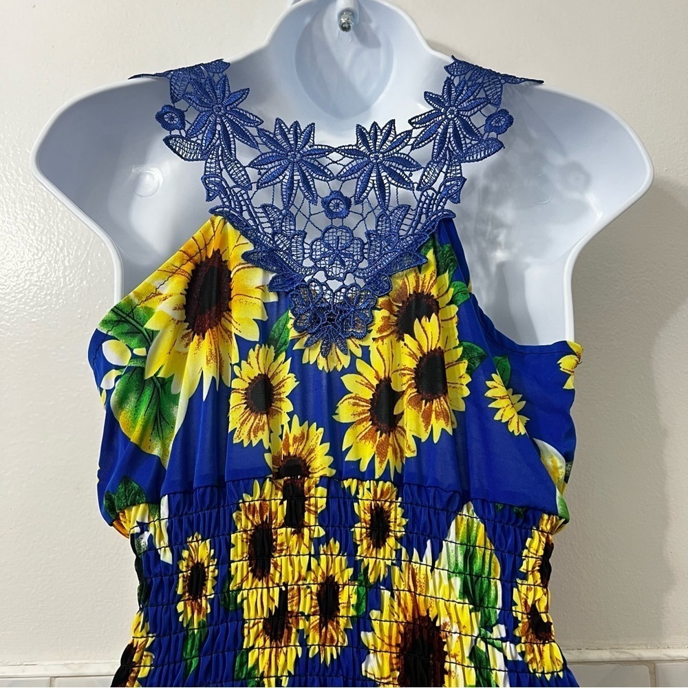 Womens Sleeveless Dress Size S Blue Sunflower Fairy Cottagecore Feminine Boho - Picture 4 of 8
